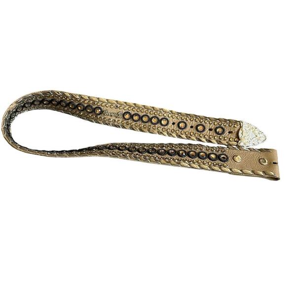 Cowgirl Kippys Swarovski Crystal Rhinestone Gold Leather Western Belt Size 30 - Picture 1 of 6